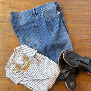 Soft Blue Pinstripe Straight Leg Jeans